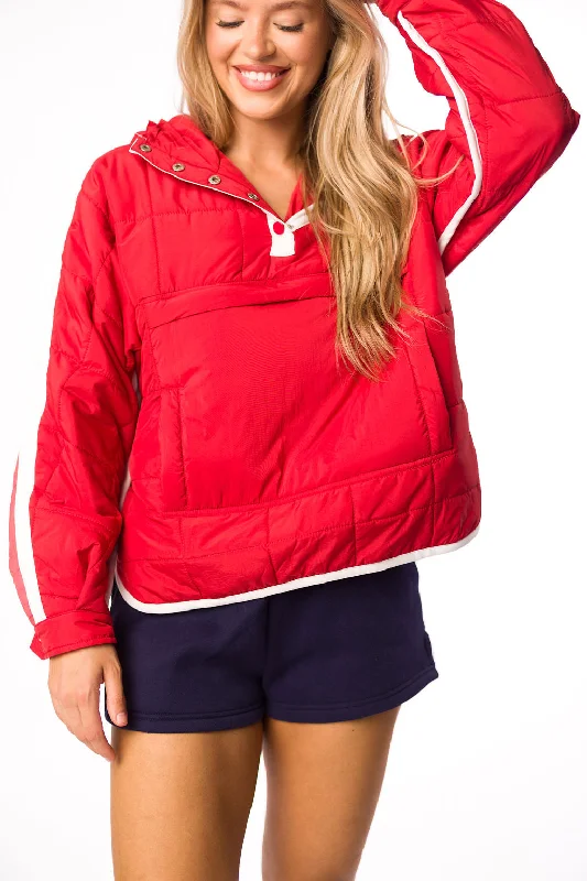 Joanna Quilted Puffer Pullover in Crimson/White