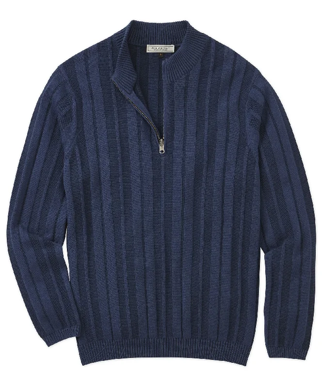 Plaited Vertical Stripe Quarter-Zip Sweater