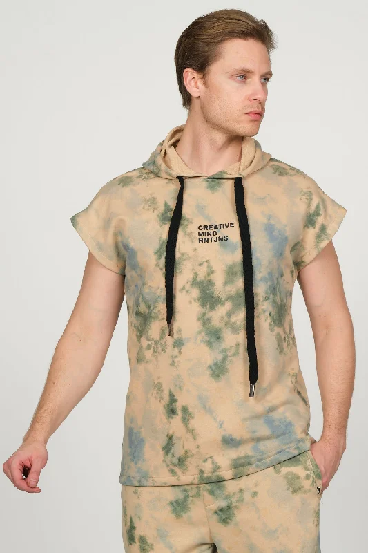 Cut Off Tie-Dye Hoodie - Green