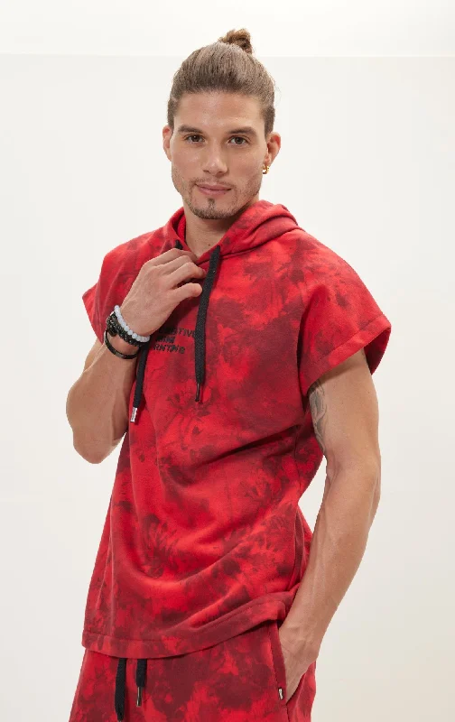 Cut Off Tie-Dye Hoodie - Red