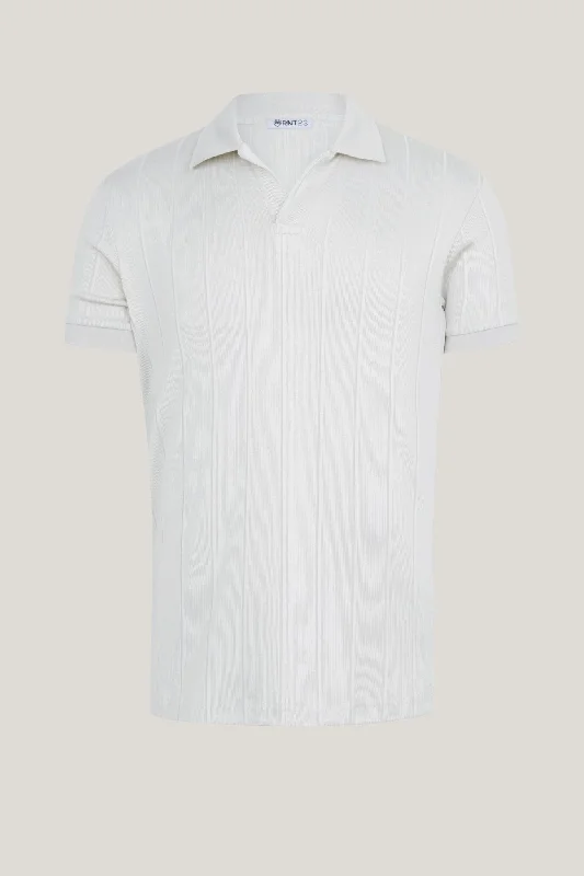 Fine Ribbed Polo Shirt - Off White