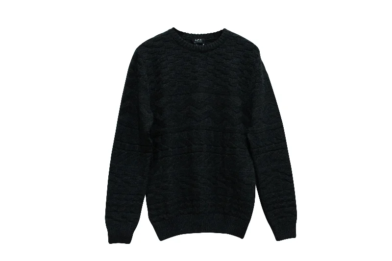 Shop affordable clothing for all occasions – APC Jacquard Tonal Sweater in Grey Wool Shop affordable clothing for all occasions – APC Jacquard Tonal Sweater in Grey Wool