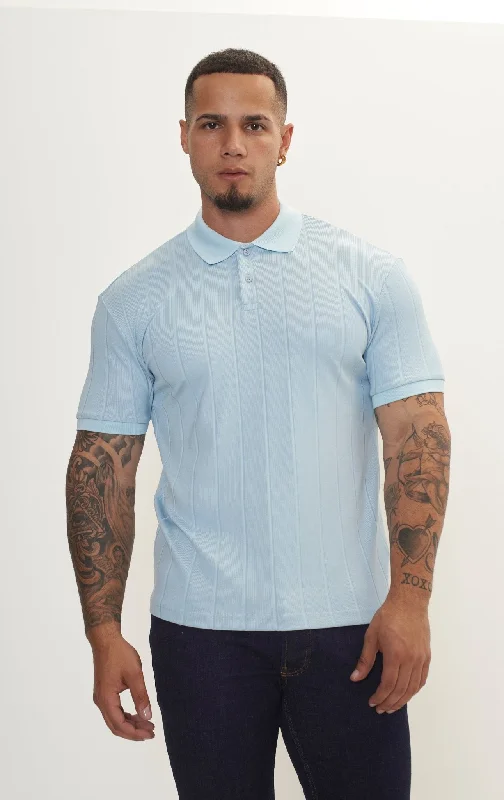 Fine Ribbed Polo Shirt - Blue