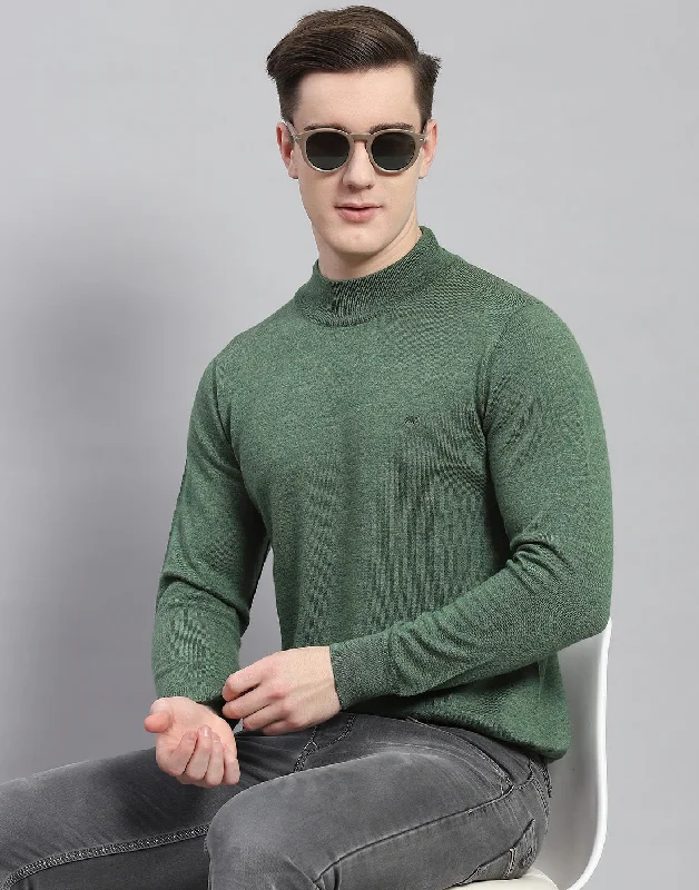 Enjoy exclusive discounts.  Men Green Solid T Neck Full Sleeve Pullover