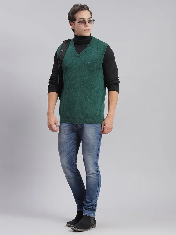 Shop clothing essentials at a fraction of the price –  Men Green Solid V Neck Sleeveless Sweaters/Pullovers