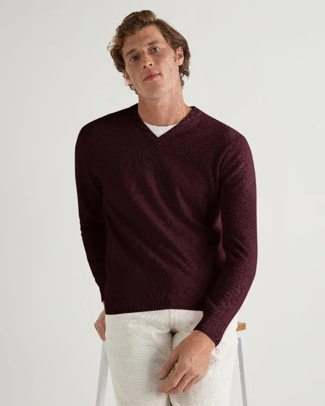 Men's Burlington V Neck Cashmere Sweater Claret Red