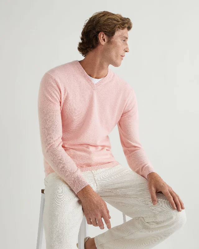 Don’t miss out – Limited-time   Men's Burlington V Neck Cashmere Sweater Pale Pink