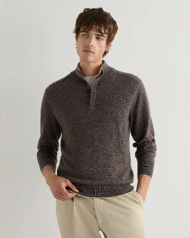 Men's Half Button Cashmere Sweater Biscotti Brown