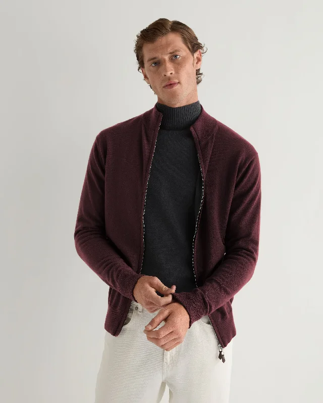 Men's Knightsbridge Full Zip Cashmere Sweater Claret Red