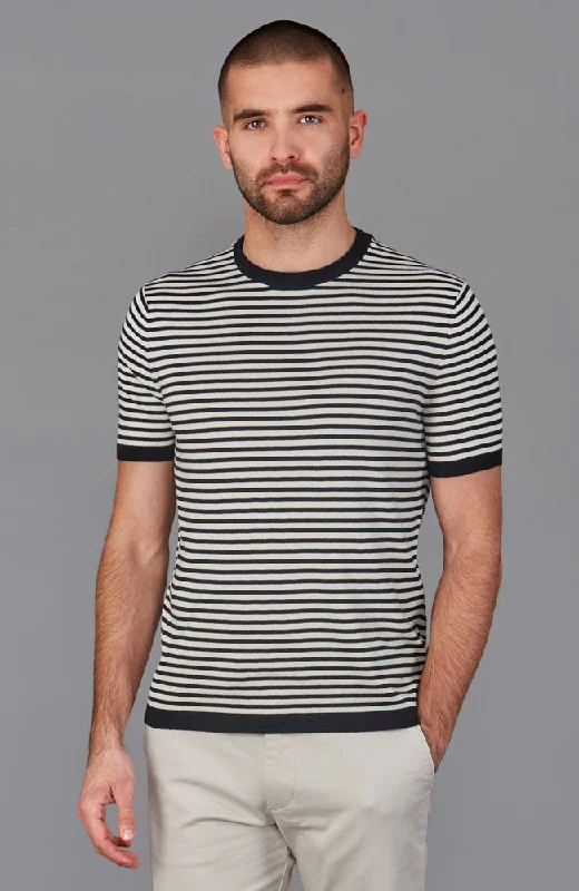 Mens Ultra Fine Cotton Knitted Narrow Breton Stripe T-Shirt