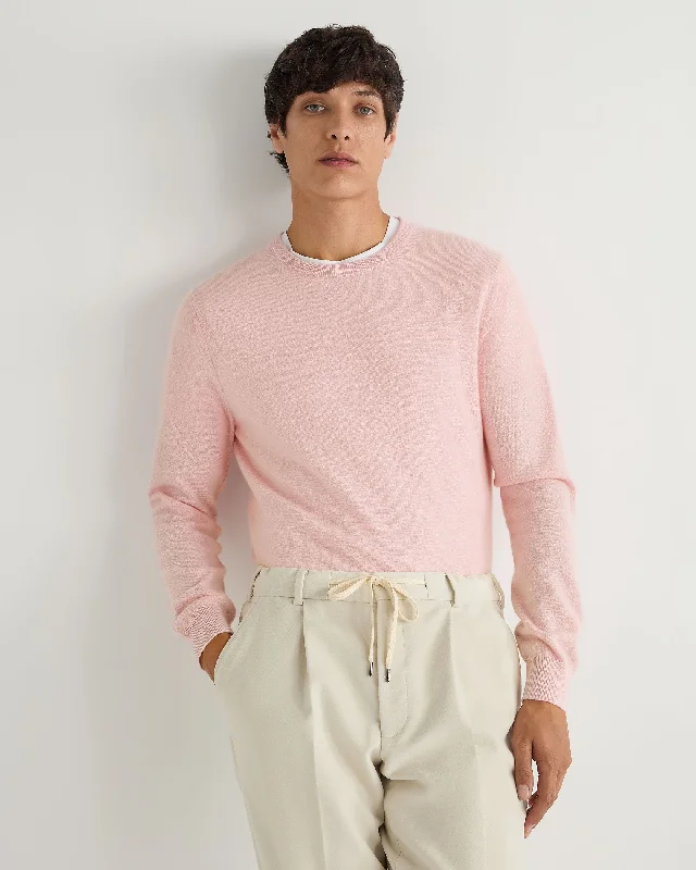 Flash deals on men’s  clothing – Grab yours today!  Men's Oxford Round Neck Cashmere Sweater Pale Pink