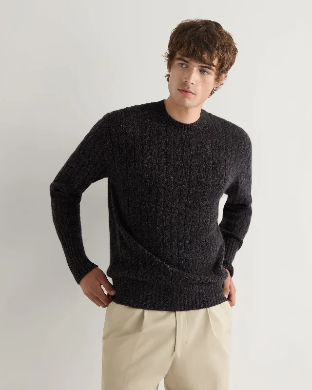 Men's Thames Cable Round Neck Cashmere Sweater Granite Grey