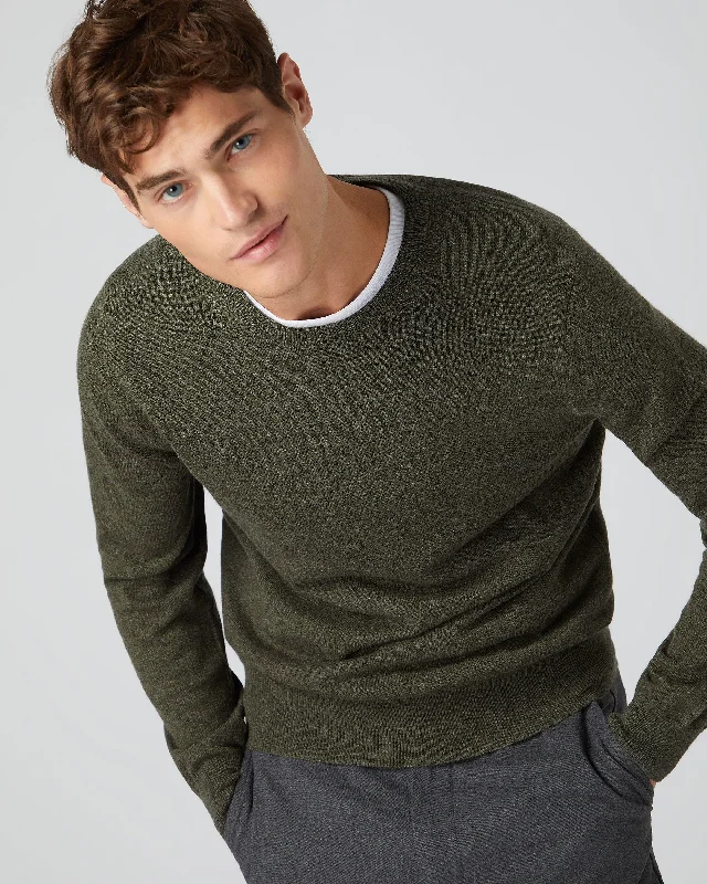 Men's Oxford Round Neck Cashmere Sweater Moss Green