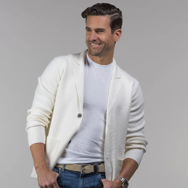 The Milano Deconstructed Knit Swazer - Off White Merino Blend Sweater Blazer