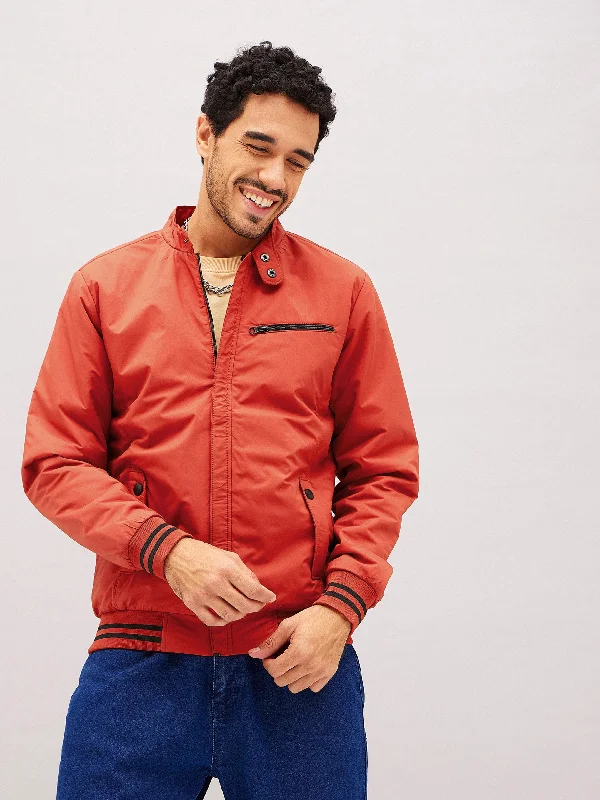 Seasonal sale  Men Rust Full Sleeve Front Zipper Jacket