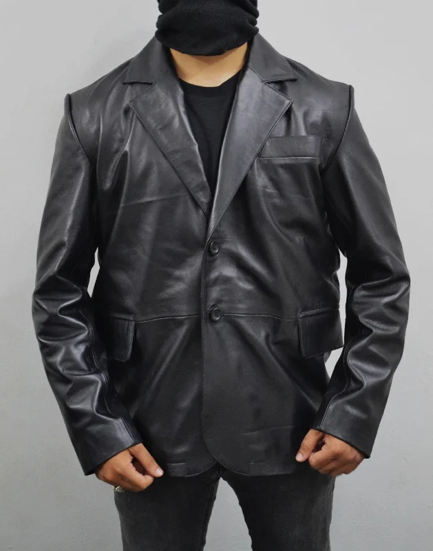 Men's Black 2 Button Casual Formal Genuine Lambskin Leather Blazer