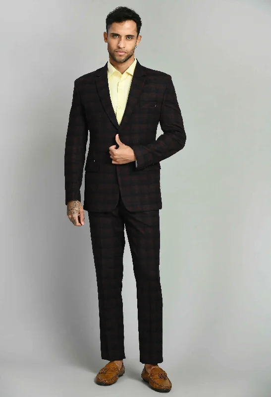 Get fresh fashion for less – Shop trendy clothing at discounted prices.  Men's Bold Wine Checks Suit