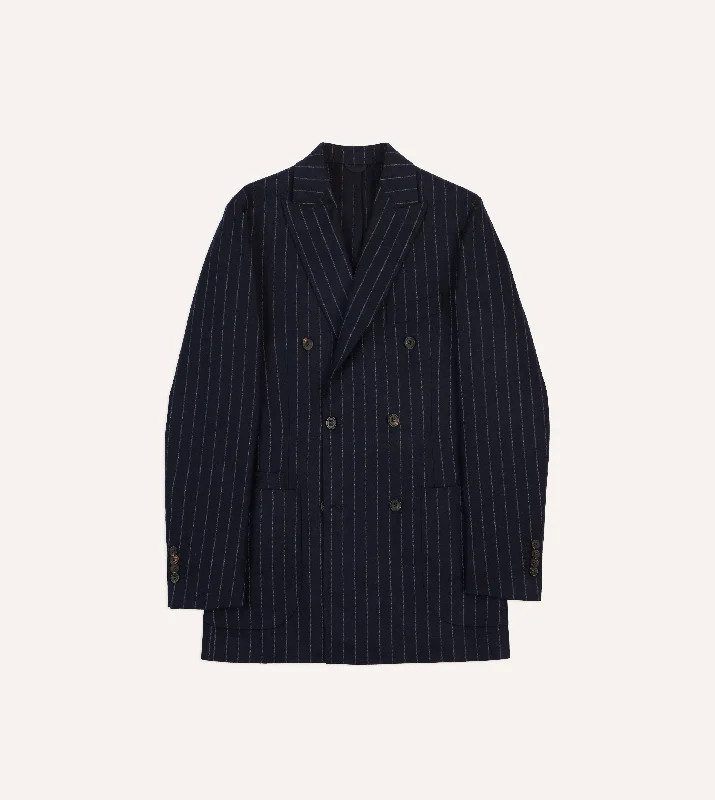 Shop stylish, comfortable men’s clothing at discounted prices. Navy Chalkstripe Wool Double-Breasted Tailored Jacket Shop stylish, comfortable men’s clothing at discounted prices. Navy Chalkstripe Wool Double-Breasted Tailored Jacket