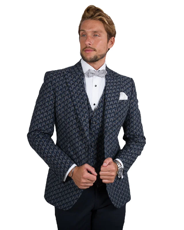 Enjoy exclusive discounts.  Navy Geometric Evening Jacket