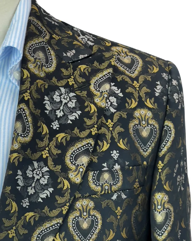 Seasonal sale  Navy Gold Spade Jacquard Evening Jacket