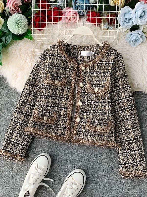 Buy more, save more –  Patchwork Vintage Cropped Tweed Jacket Women