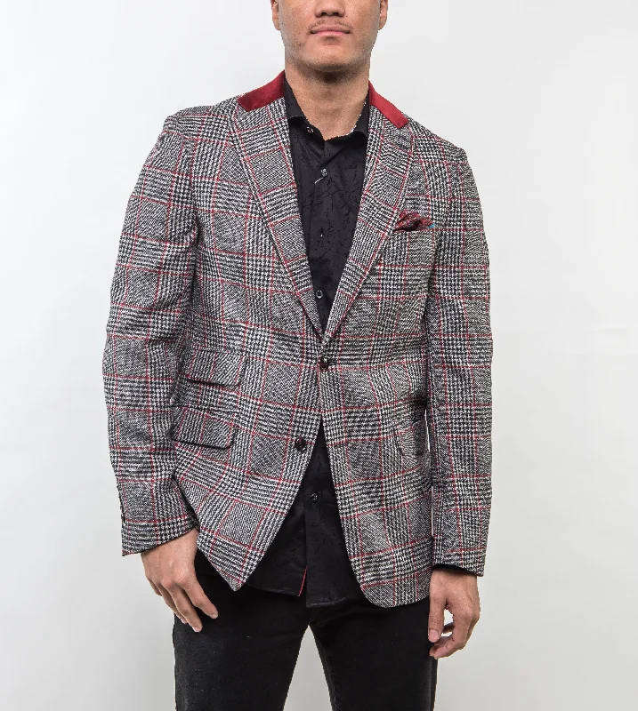 Shop the ultimate men’s clothing sale – incredible prices on your favorite styles. Gray & Red Plaid Velvet-Collar Sport Coat Shop the ultimate men’s clothing sale – incredible prices on your favorite styles. Gray & Red Plaid Velvet-Collar Sport Coat