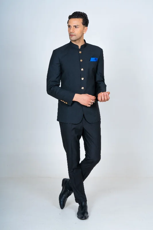 Shop the best clothing sales of the year!  Black Bandhgala Top with Metal Buttons