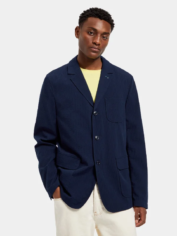 Unconstructed seersucker blazer