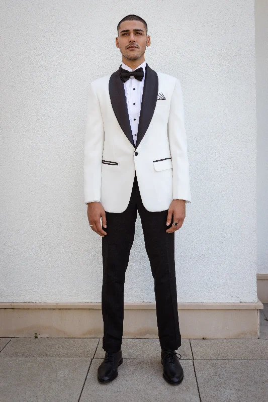 Seasonal sale  White Tux Jacket With Black Shawl Lapel.