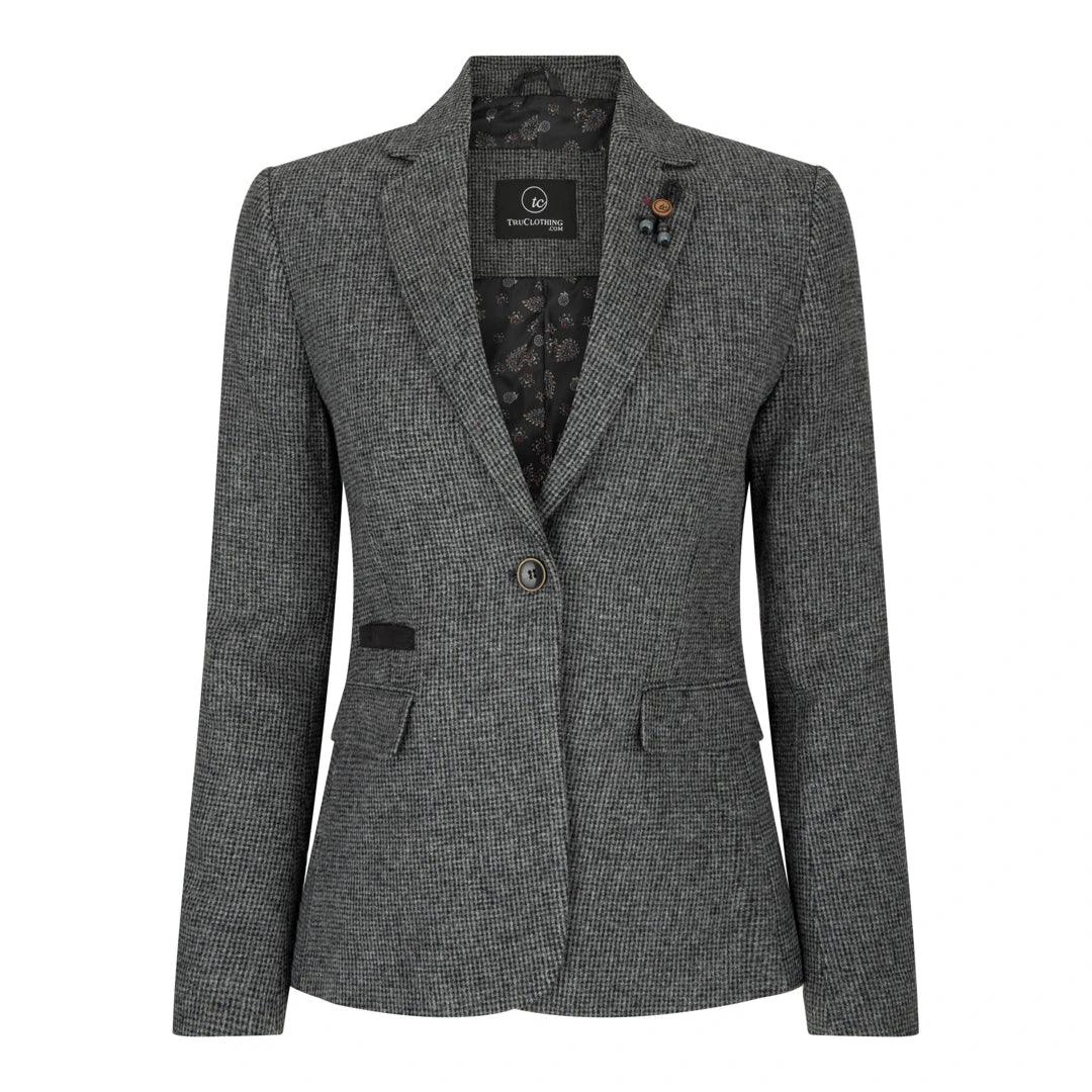 Women Grey Blazer Tweed Herringbone 1920's Peaky Waistcoat Tailored Fit Vintage