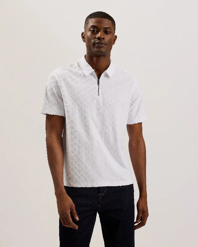 Shop stylish and affordable clothes – Ansom Zip-Neck Textured Towelling Cotton Polo White Shop stylish and affordable clothes – Ansom Zip-Neck Textured Towelling Cotton Polo White