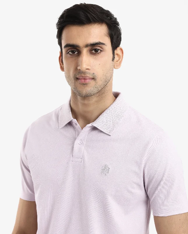 Rare Rabbit Men's Booth Light Purple Short Sleeve Textured Collar Embroidered Logo Plain Polo T-Shirt