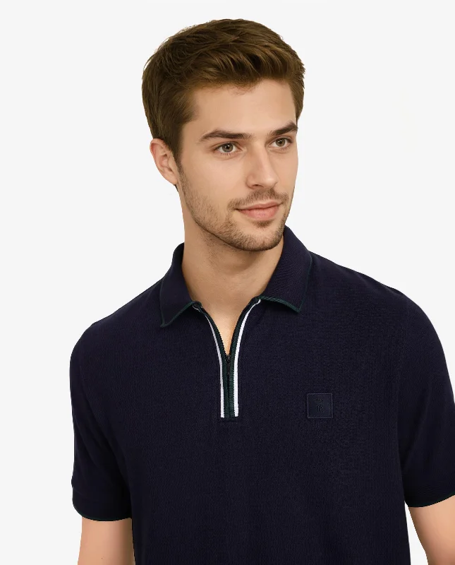 Best deals on men’s clothing – Sale ends soon, shop today! Rare Rabbit Men's Burrow Navy Cotton Fabric Short Sleeve Contrasting Collar and Placket Detailing Zip Closure Regular Fit Textured Polo T-Shirt Best deals on men’s clothing – Sale ends soon, shop today! Rare Rabbit Men's Burrow Navy Cotton Fabric Short Sleeve Contrasting Collar and Placket Detailing Zip Closure Regular Fit Textured Polo T-Shirt