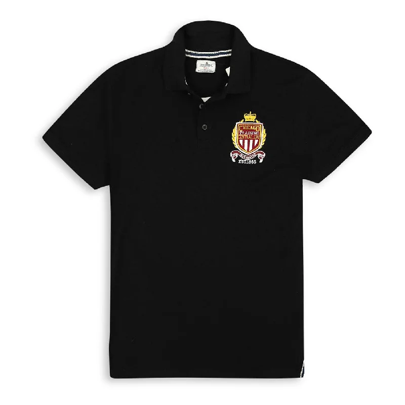 Buy more, save more –  Men Premium Quality Black Slim Fit Embellished Pique Polo Shirt (CR-11241)