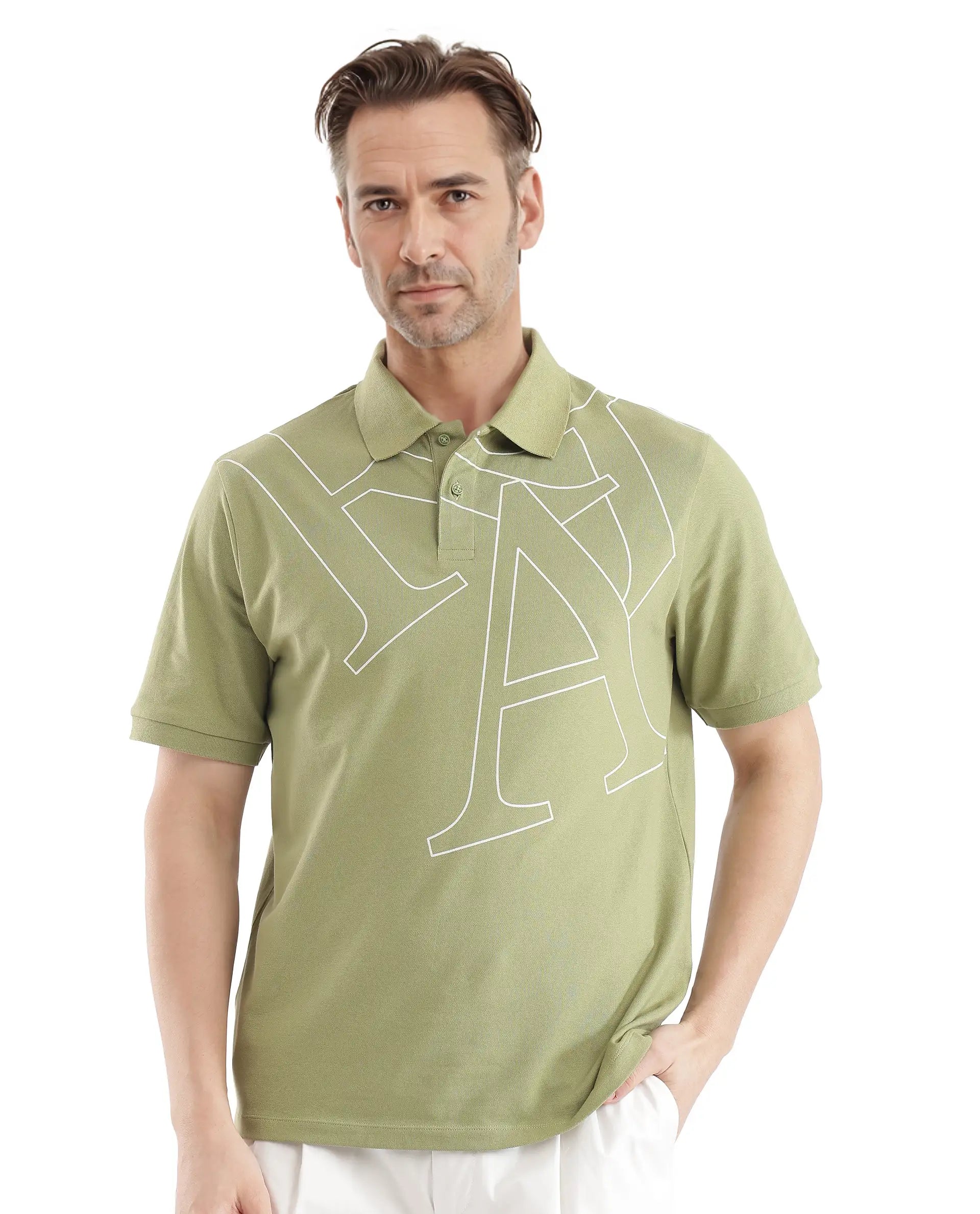 Rare Rabbit Men Daryl Olive Short Sleeve Collared Neck Plain Polo