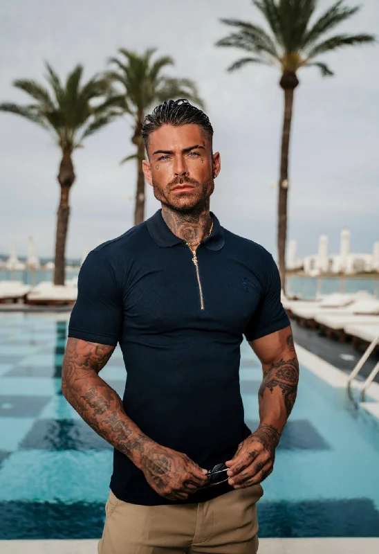 Shop now for the latest fashion trends and enjoy special promotions!  Father Sons Classic Navy and Gold Zipped Polo Shirt - FSH809
