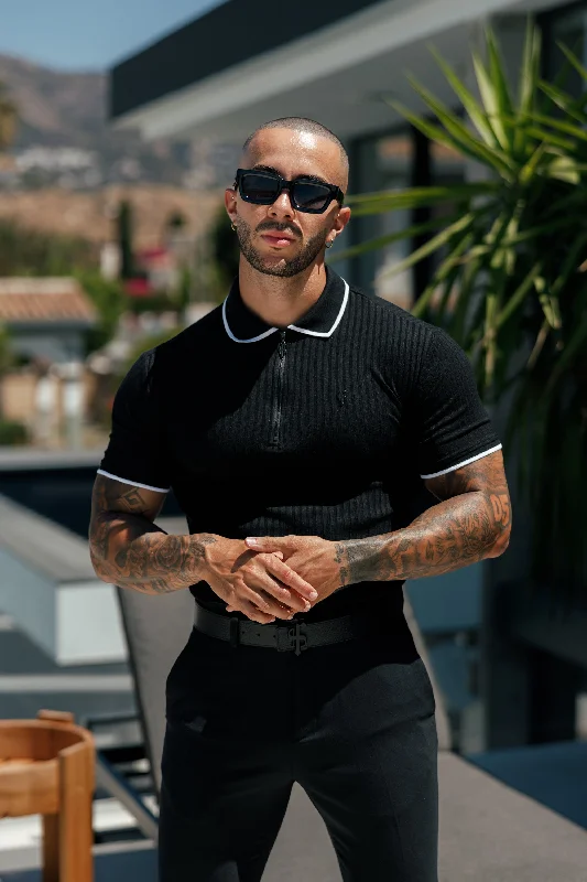 Exclusive discounts on men's fashion – shop today! FS Classic Black Ribbed Zip Polo with Contrast Short Sleeve - FSH1103 Exclusive discounts on men's fashion – shop today! FS Classic Black Ribbed Zip Polo with Contrast Short Sleeve - FSH1103