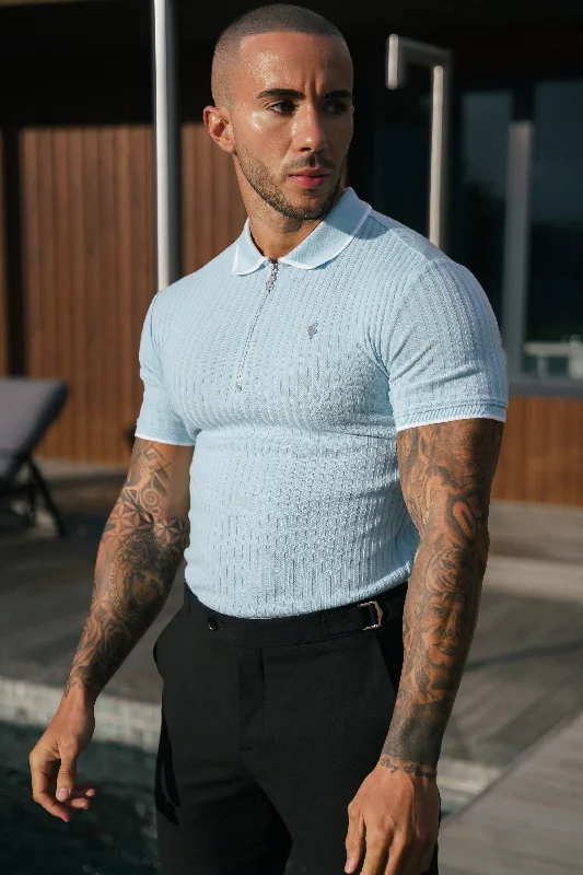 Save on men’s formal wear – perfect for your next event! FS Classic Powder Blue Ribbed Zip Polo with Contrast Short Sleeve - FSH1106 Save on men’s formal wear – perfect for your next event! FS Classic Powder Blue Ribbed Zip Polo with Contrast Short Sleeve - FSH1106