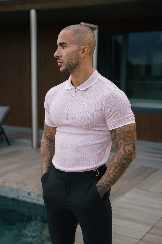 Shop the latest clothing deals – Huge discounts on fashion essentials! FS Classic Powder Pink Ribbed Zip Polo with Contrast Short Sleeve - FSH1105 Shop the latest clothing deals – Huge discounts on fashion essentials! FS Classic Powder Pink Ribbed Zip Polo with Contrast Short Sleeve - FSH1105