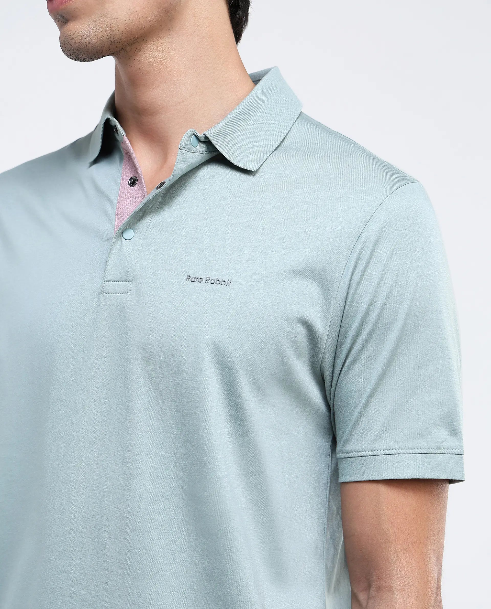 Shop trendy clothing at amazing prices – exclusive deals!  Rare Rabbit Mens Keneth Light Teal Short Sleeve Contrast Inner Placket Solid Polo-Tshirt