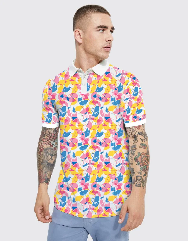 Leaf White All Over Floral Printed Polo T-shirt