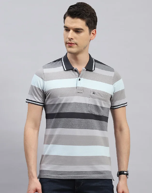 Shop trendy clothing for every season – Special promotion today. Men Grey Stripe Polo Collar Half Sleeve T-Shirt Shop trendy clothing for every season – Special promotion today. Men Grey Stripe Polo Collar Half Sleeve T-Shirt