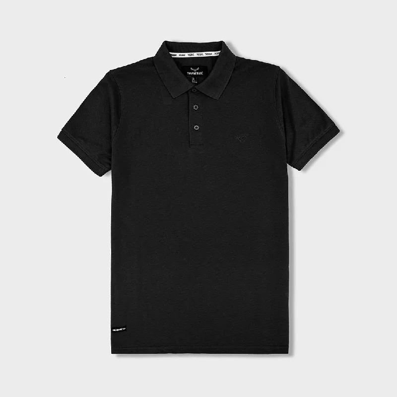 Men Slim Fit Embroidered Black Pique Polo Shirt