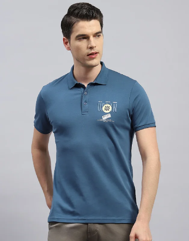 Time to shop! Men’s clothing deals you can’t resist.  Men Teal Blue Printed Polo Collar Half Sleeve T-Shirt