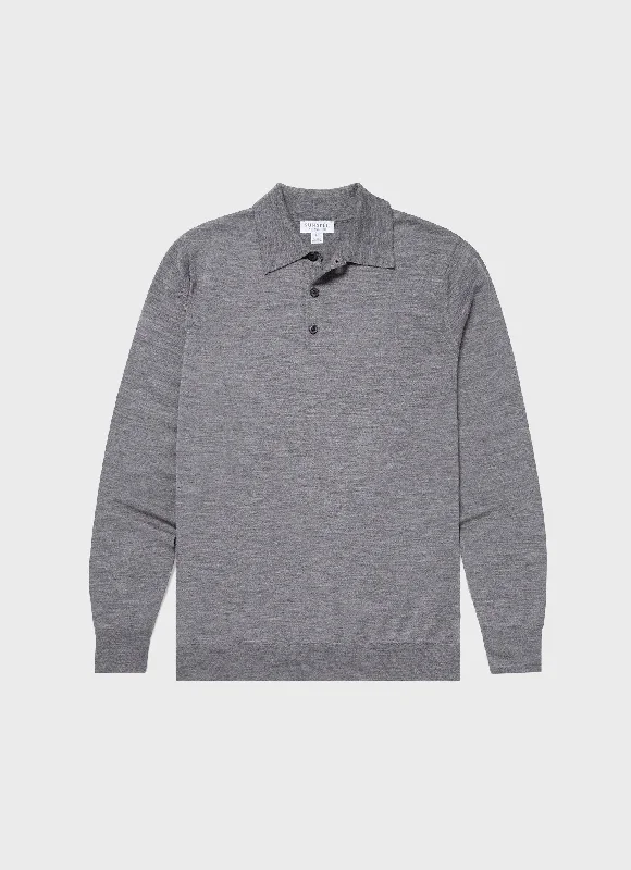 Don’t miss out – Limited-time Men's Extra-Fine Merino Polo Shirt in Mid Grey Melange Don’t miss out – Limited-time Men's Extra-Fine Merino Polo Shirt in Mid Grey Melange