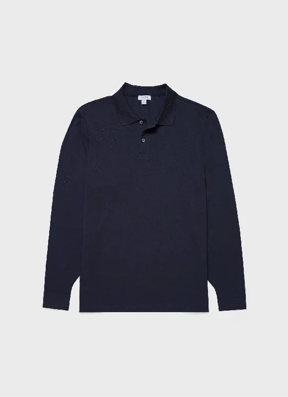 Men's Long Sleeve Piqué Polo Shirt in Navy