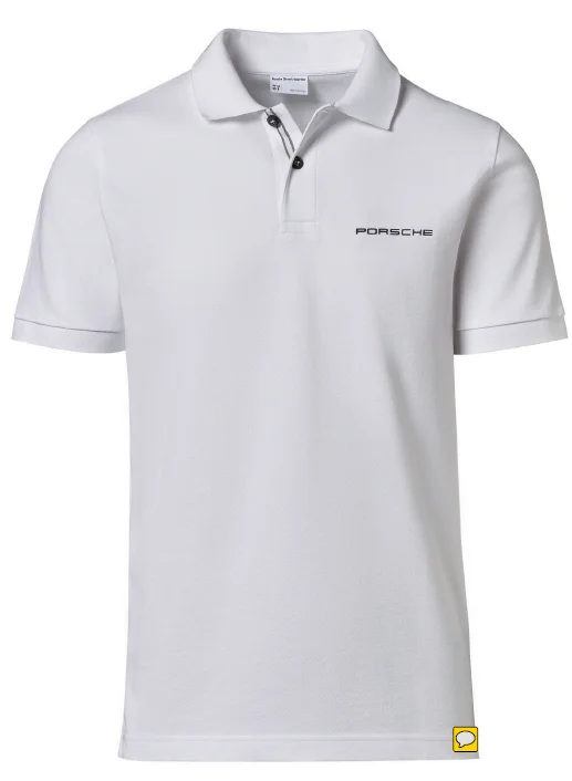  – Shop stylish items today!  Porsche Script Men's Polo Shirt, White - Essential