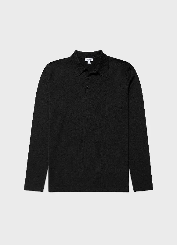 Clearance sale – shop men's clothing at discounted prices! Men's Sea Island Cotton Long Sleeve Polo Shirt in Black Clearance sale – shop men's clothing at discounted prices! Men's Sea Island Cotton Long Sleeve Polo Shirt in Black