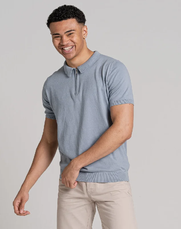 Buy more, save more –  ESSENTIAL SHORT SLEEVE ZIP POLO TOP | LIGHT BLUE