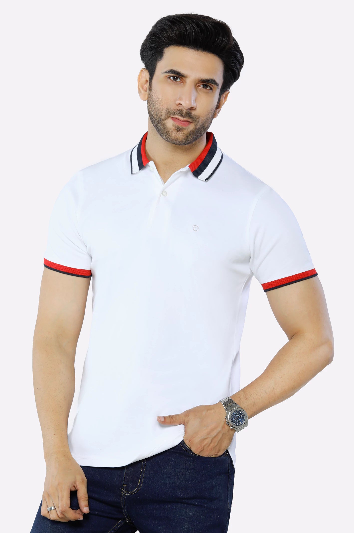 Fresh clothing styles are here – Shop now for exclusive discounts!  White Jacquard Collar Polo